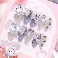 Woman Cute Blue False Nail Square Edge Ballerina Cinnamoroll Artificial Nail for Daily Lives Everyda
