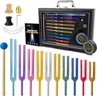 Hugbow 10 PCS Unweighted Tuning Fork for Healing Set, Multi-Color Chakra Tuning Forks, Aluminum Allo