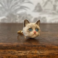 瓷陶瓷可調節布娃娃貓戒指/手繪/獨特的禮物