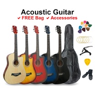 TECHNO - 38 Inch Guitar Acoustic + Accessories Set - Bag Capo Pick - Gitar Akustik Gitar Budak Kecil Murah 吉他 配件