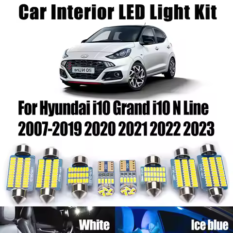 9Pcs Canbus LED Interior Map Dome Light Kit For Hyundai i10 Grand i10 N Line 2007- 2021 2022 2023 Ca