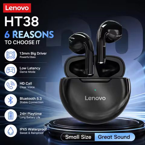 Lenovo HT38 TWS Bluetooth Earphone Mini Wireless Earbuds with Mic for iPhone Xiaomi Sport Waterproof