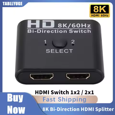 8K 60Hz Bi-Direction Switch HDMI-Compatible Splitter 1x2/2x1 HDMI Switch 2 In1 Out for PS4/3 TV Box 