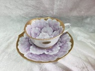 日本有田燒文山窯手繪金邊紫色牡丹咖啡杯碟套裝