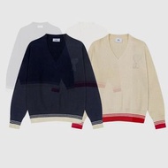 AMI Paris 2025秋冬新品 編織ADC條紋V領長袖 愛心文字刺繡羊毛針織毛衣外套