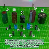 Electrolytic capacitor 68uF/82uF 16V/25V/35V/50V/125V/200V/450V