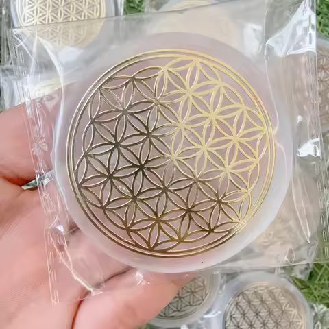 1pc Selenite Flower Charging Plate, Flower of Life Circle, selenite slab, Flower of life selenite pl