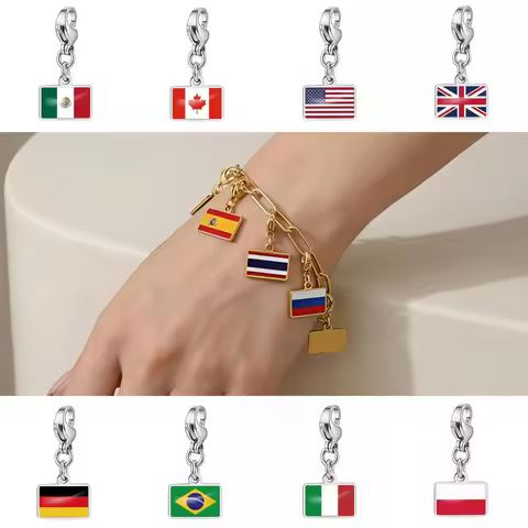 10mm Country Flag Charms Pendant Necklace Bracelet Keychain Bagchain Stainless Steel Jewelry A Comme