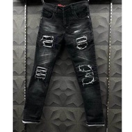 Celana Jeans Sobek Rucas Premium Pria Abu Bikers Slimfit Fit