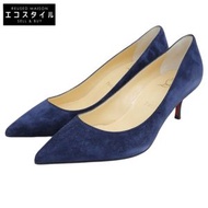 二手 Christian Louboutin KATE55 麂皮高跟鞋，近乎全新，女款，海軍藍，37 號。