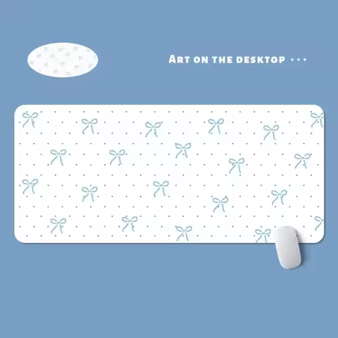 Blue Polka Dots Cute Bow Leather Desk Pad Mouse Protector Large XXL Mouse Pad Home &Office Desk Mat 