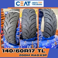 CEAT 140/60/17 140/70/17 130/70/17 110/70/17 ZOOM RAD ZOOM XL INDIA TUBELESS TIRES FREE PITO SEALANT
