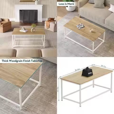 Minimalist Rectangular Coffee Table, Modern Open Design for Living Room/Office, Easy Assembly, 39.37