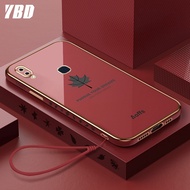 YBD Straight Edge Plating Phone case For Vivo Y85 V9 V9 Youth Y66 Y65 Y81 Y83 Y97 V11i Y81i V11 V11 Pro V7 V1718 casing,Precise Camera Protection case Maple leaf pattern cover with Free lanyard