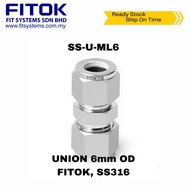 UNION 6mm OD, FITOK, SS316 (SS-U-ML6)