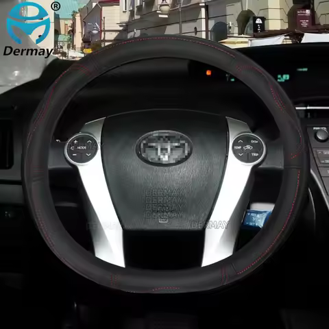 DERMAY Genuine Leather Car Steering Wheel Cover for Toyota Prius 30 20 Prime Prius V Prius C High Qu