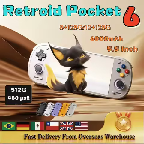 Retroid Pocket 6 Handheld Game Console Android 13 6000mAh 8GEN2 Hall-Effect Trigger 5.5Inch 120Hz AM
