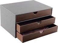XNONE Home Office Desktop Desk Drawer Box with 3 Closed A4 Compartments, PU Leather Drawer Box, Jewe