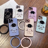 Astronaut Stand Casing Case OPPO A54 A15 A15s Realme 8 5G C15 C12 Narzo 20 30a Cute Square Edge Plating Phone Cover with Bracelet
