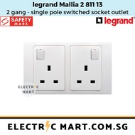 legrand Mallia 2 811 13 1P 13A 250V twin switched socket outlet, 2 gang; British Standard [WHITE]