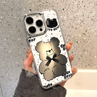 COD หมีขาวน่ารัก ดอกไม้แฟชั่น กรณีกระจกแต่งหน้าสำหรับ เคสโทรศัพท์มือถือ แบบนิ่ม มีกระจก สําหรับ For iPhone เคส 11 13 14 12 15 Pro Max เคสไอโฟน11 กรณี Soft TPU Silicon mirror surface Case อ่อน