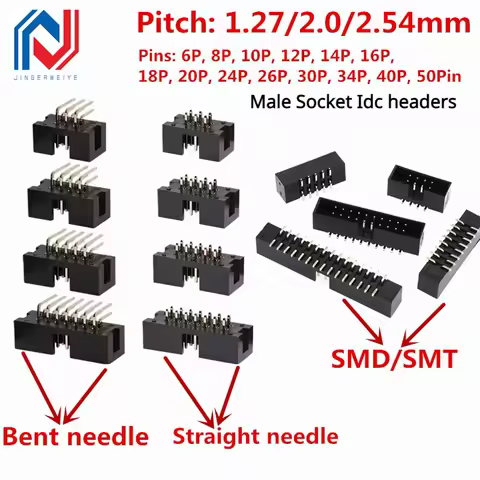 10Pcs Pitch 1.27mm 2.0mm 2.54mm Male Socket Straight IDC Box Headers PCB CONNECTOR DOUBLE ROW DC3 HE