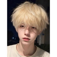 [Special Offer] [Young boy's breasts]White gold men's wig with fine layered bangs, Japanese-style sh