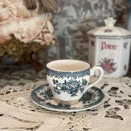 40094-珍藏古董英國ENOCH WEDGWOOD美麗綠玫瑰花飾茶杯盤組