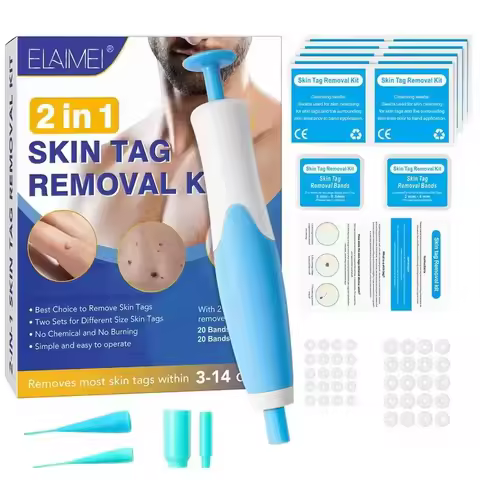 2-IN-1 Auto Skin Tag Removal Tool Kit Painless Skin Label Mole Acne Wart Remover Device with Cleanin