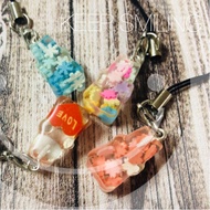 handmade 3D cute rainbow gummy care bear hugging love heart snow flakes Sakura bag tag keychain Christmas kids gift SG