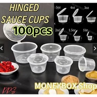 100PCS Hinged Sauce Cup with lid 1/2/3/4oZ hinged cup with lid salad cup gravy dessert cup