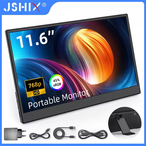 JSHIX 11.6 Inch Portable Monitor HD Screen Second Display USB Port External Keyboard Mouse VESA Stan
