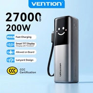 Vention 200W Powerbank 27000mAh Built In TypeC Cable 5A Fast Charge TFT Digital Display Lanyard Port