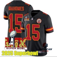 Men's American Football Jersey NFL 2025 Super Bowl LVX Kansas City Chiefs Patrick Mahomes Black Limi