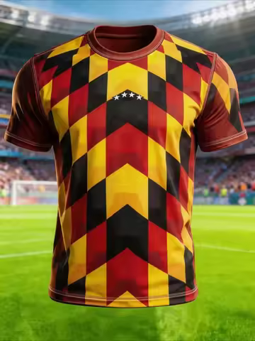 Men Germany Cartoon Football Print Soccer Jersey 4‑Stars Short Sleeve Sports T‑Shirt