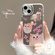 MissConnie Make Up Mirror Case Compatible for IPhone 11 Pro Max 11 14 13 12 Pro Max 13 14 12 Pro Max Cute Cartoon Love Heart Cat Luxury Plating Metal Acrylic Cover