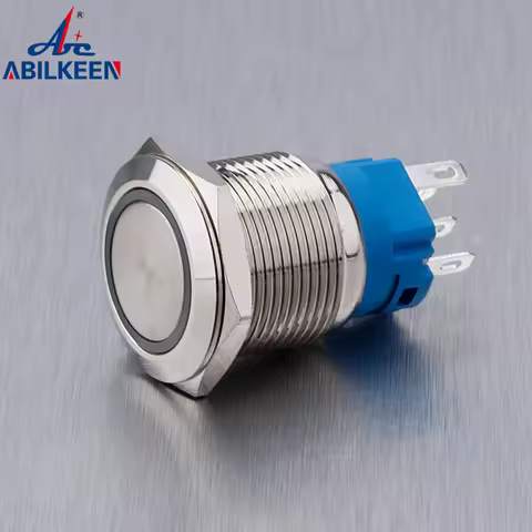 ABILKEEN 19mm Flat Round Head Push Butto Switch with LED Ring Illuminate Momentary/Latching Function