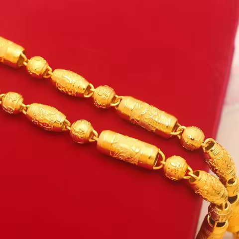 Luxurious 24K real gold necklace men's frosted hot style 10mm Dafu style au9999 gold store chain