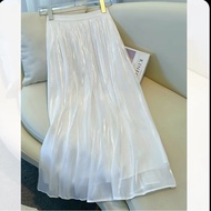 White Streamer Skirt Women Spring Summer Giant-looking a-line Skirt Pleated Skirt Gauze Skirt Umbrel