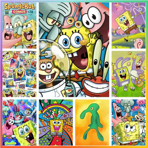 Cute Cartoon Sponge-and-Bobs Diamond Painting 5d Mosaic Stitch Art Stich Set Artificial Drawing Patt