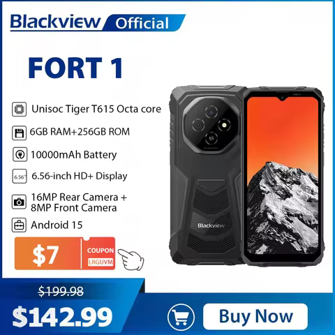 Blackview FORT 1 Rugged Phones, 6.65-inch Android 15 AI Smart Phone 6GB RAM 256GB+2TB ROM, Unisoc Ti