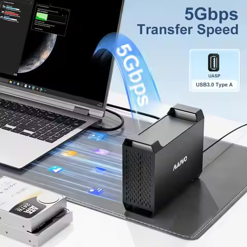 MAIWO Dual Bay Raid Enclosure for 3.5" SATA HDD Hard Drive Case with Cooling Fan 4 Raid Modes USB3.0