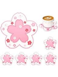 แผ่นรองถ้วยกาแฟซากุระ Kawaii Coaster 2/4/6 ชิ้น ดอกซากุระน่ารักสีชมพู PVC แผ่นรองโต๊ะ แก้ว ชามป้องกั