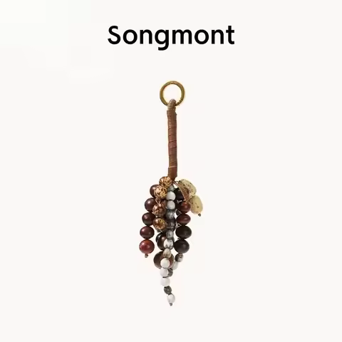 Songmont Vintage Earth Tone Bag Charm Handmade Beaded Leather Craft Brown Blue Macrame Decor Korean 