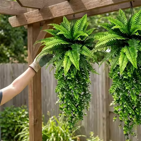 Plastic Artificial Persian Fern Leafs Real Touch Realistic Boston Fern Eucalyptus Vine Lush Leaves U