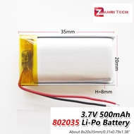 802035 500mah  3.7v Lithium Polymer Battery li po rechargeable battery for VR GPS MP4 DVD Cell Phone