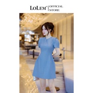 LOLEM DX525 round neck short jean dress with small sleeves made of soft, lightweight denim fabric