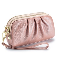 Soft Genuine Leather Clutch Bag Women's Mother Clutch Bag First Layer Cowhide Double Zipper Wallet Mobile Phone Bag