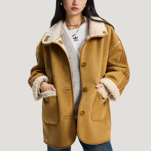 Adidas Originals genuine Trefoil Women's Double-sided Wear Faux Sheepskin Jacket KT3145
