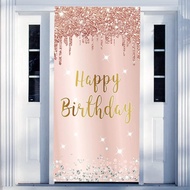 Rose Gold Happy Birthday Door Banner Decoration Happy Birthday Door Cover Backdrop Party Supplies fo